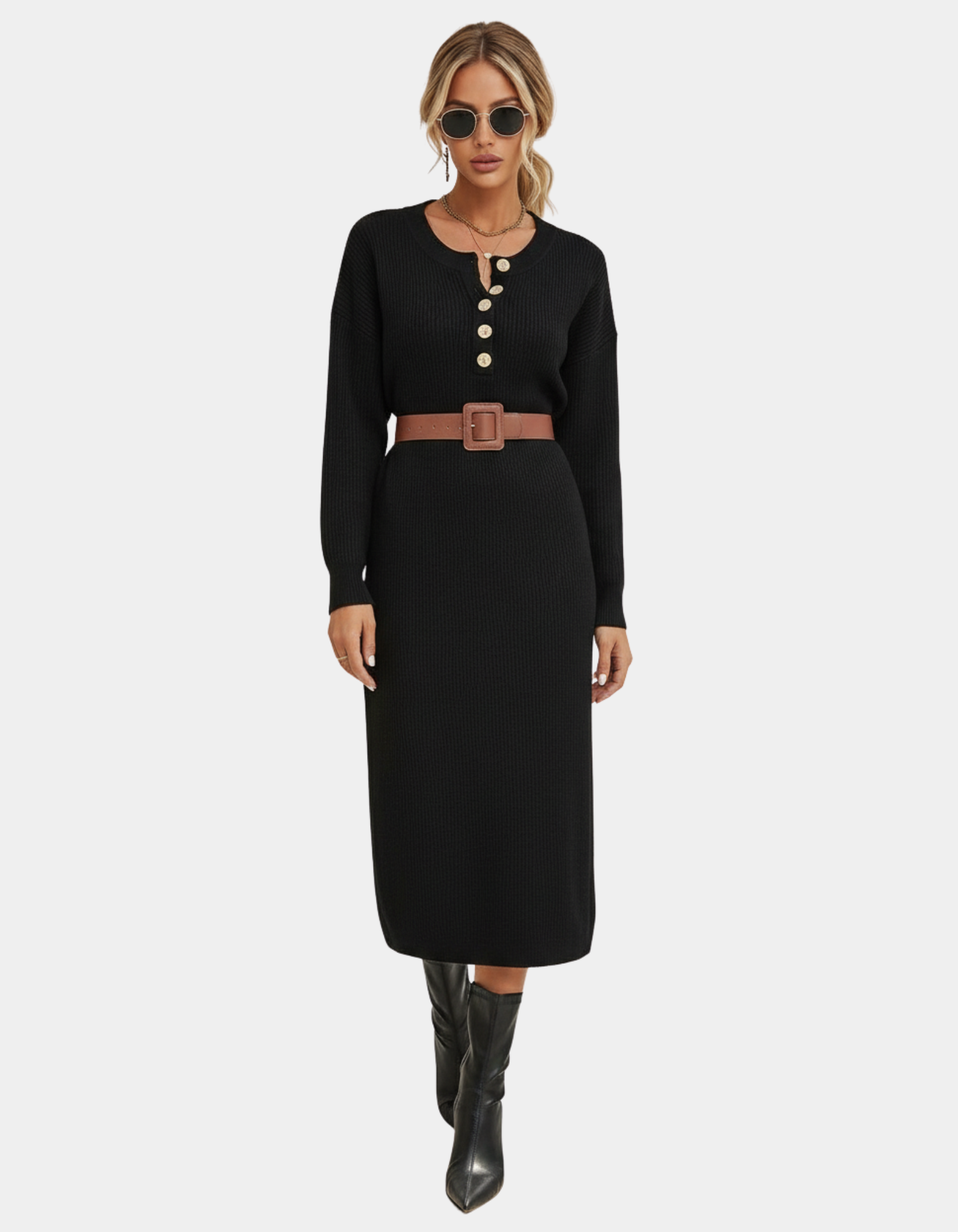Notched Neck Midi Dress | Smart Casual Dressing