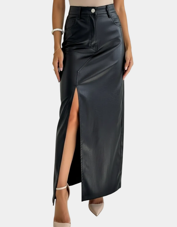 Leather Side-Slit Skirt