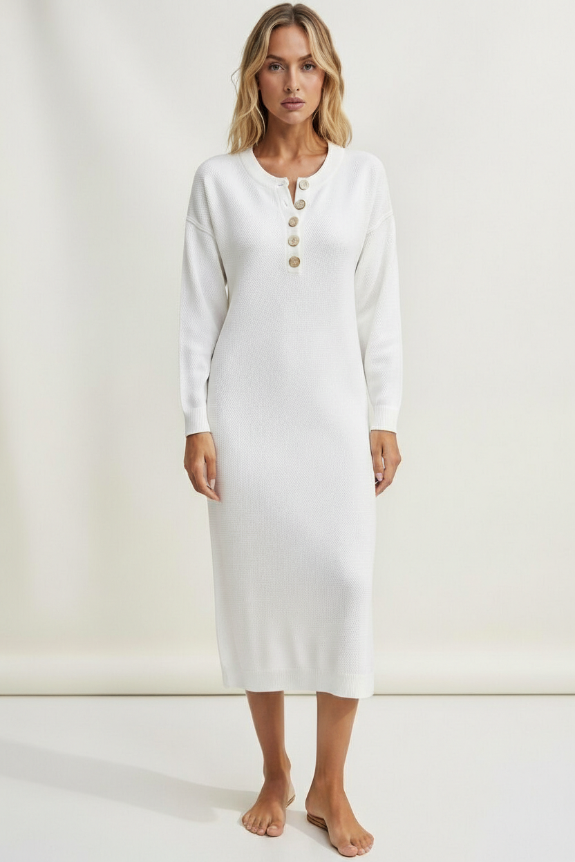 Notched Neck Midi Dress