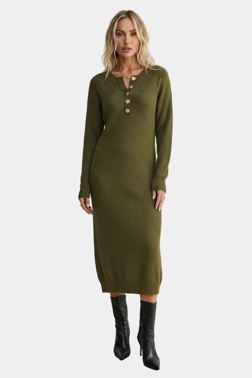 Notched Neck Midi Dress