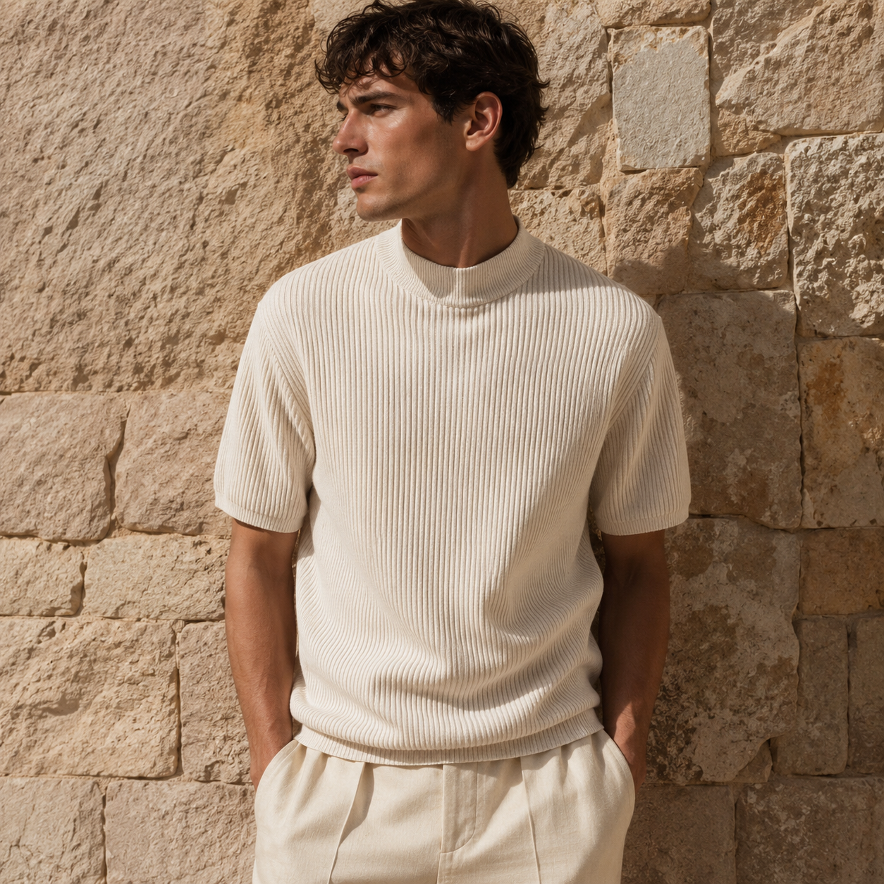 Ribbed Knit T-Shirt