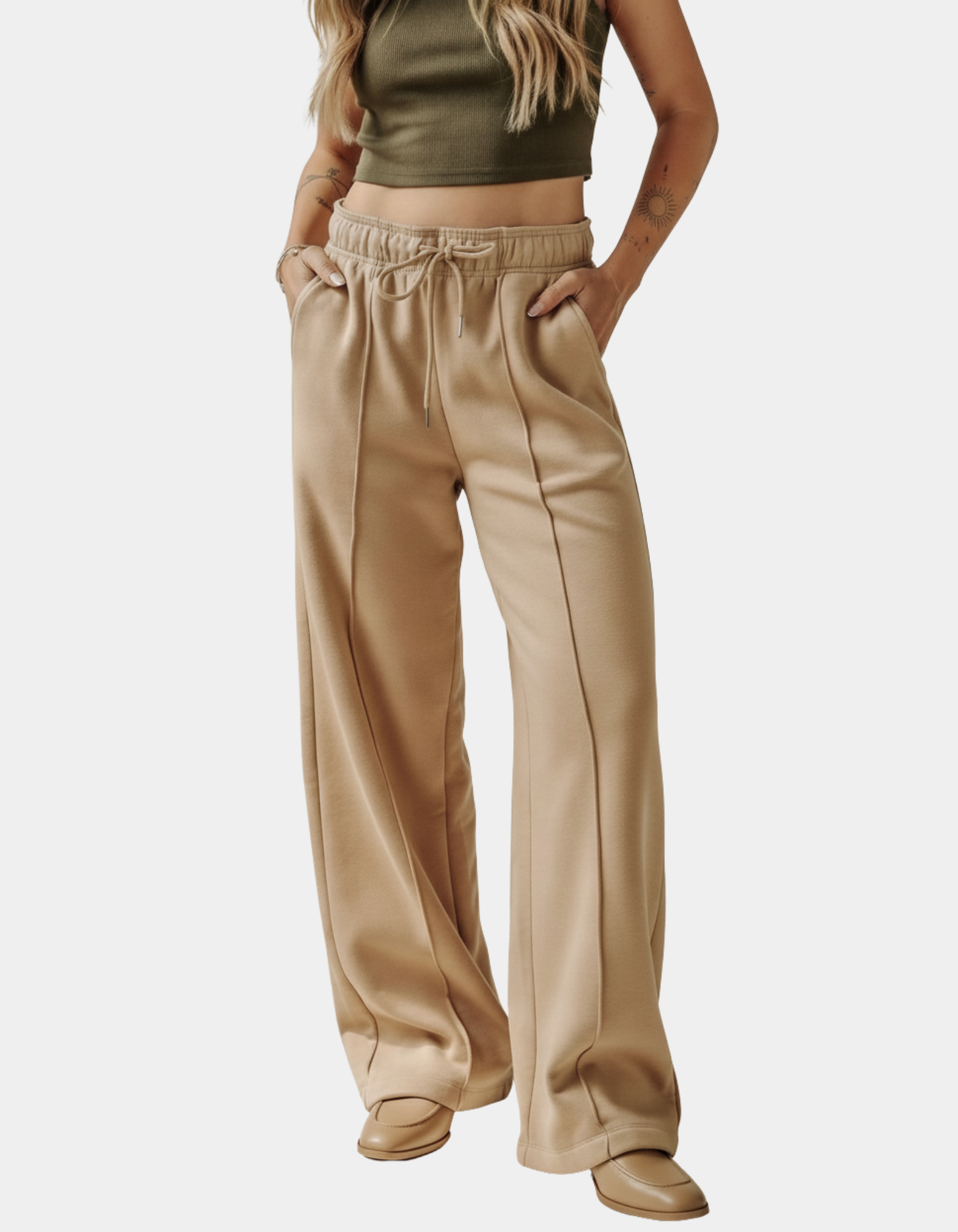 Wide-Leg Drawstring Pants