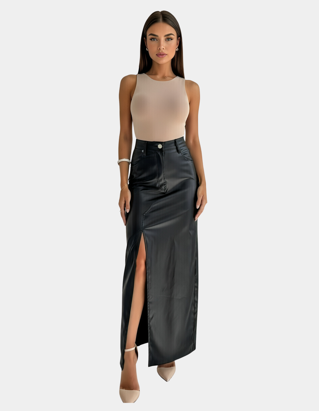 Leather Side-Slit Skirt