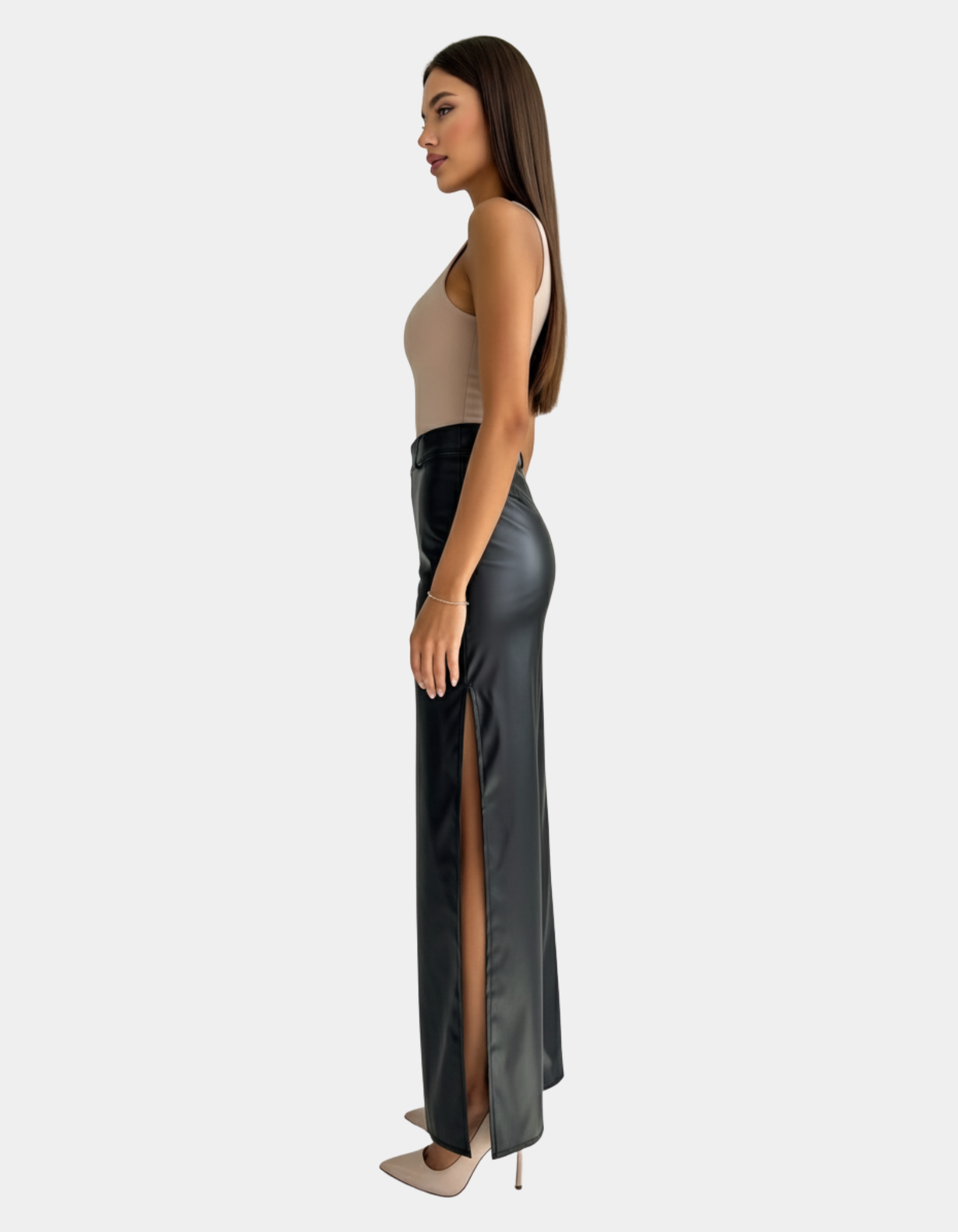 Leather Side-Slit Skirt