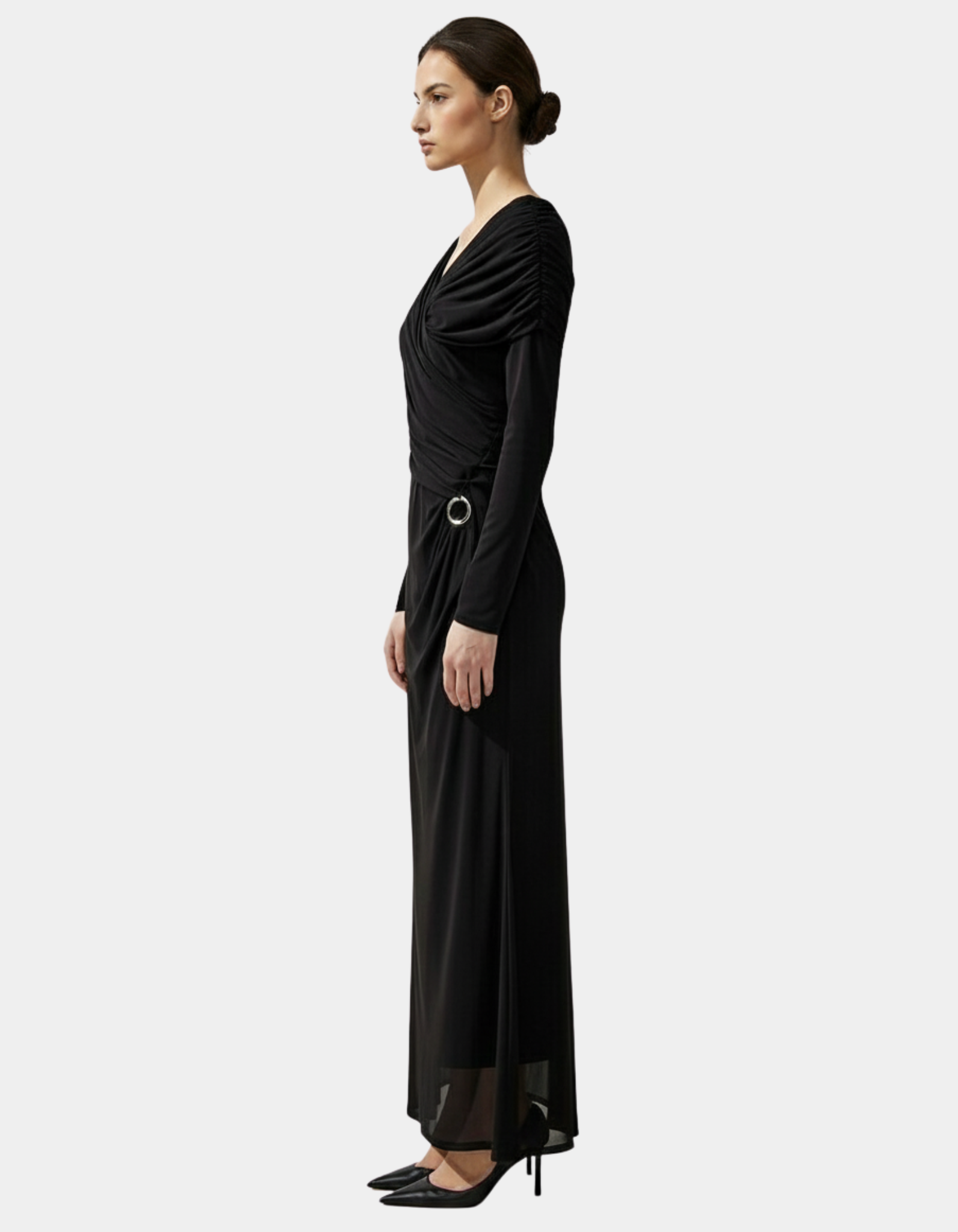 maxi dress smart casual Mock Neck Sleeveless Cross Wrap Maxi Dress in Smoke for Office & Smart Casual grey M