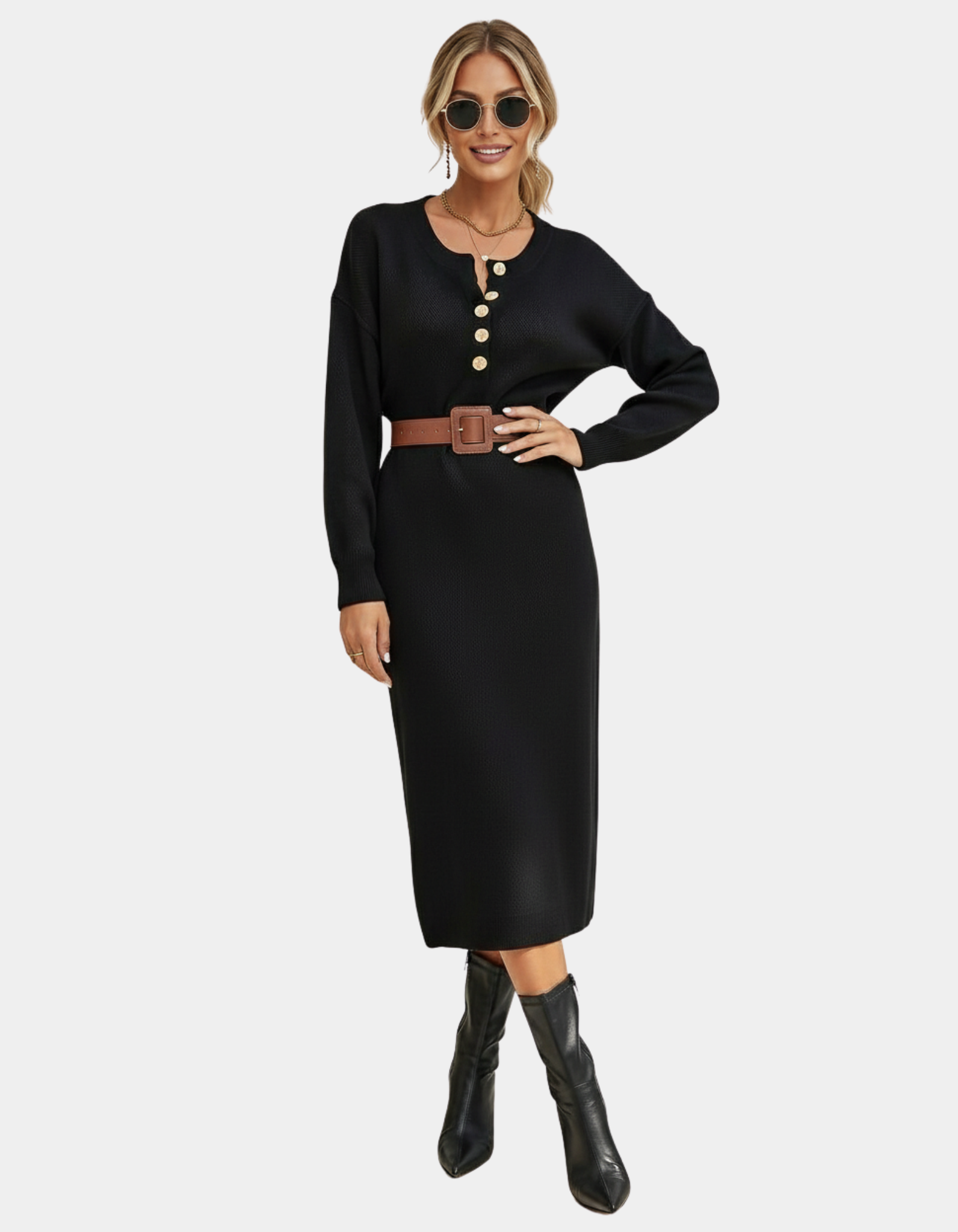 Notched Neck Midi Dress
