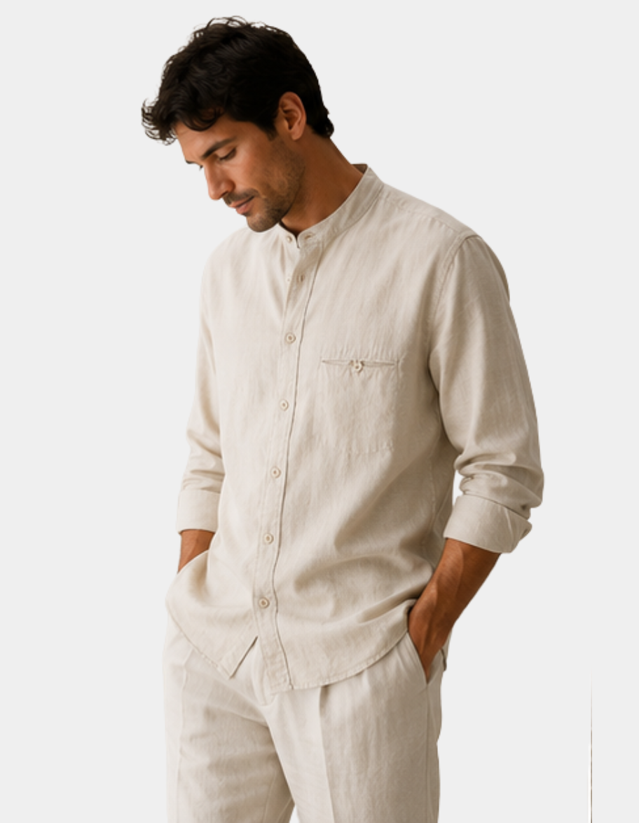 Band Collar Linen Shirt