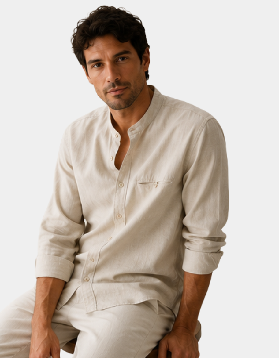 Band Collar Linen Shirt