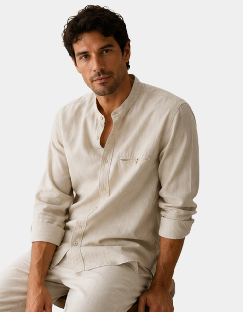 Band Collar Linen Shirt