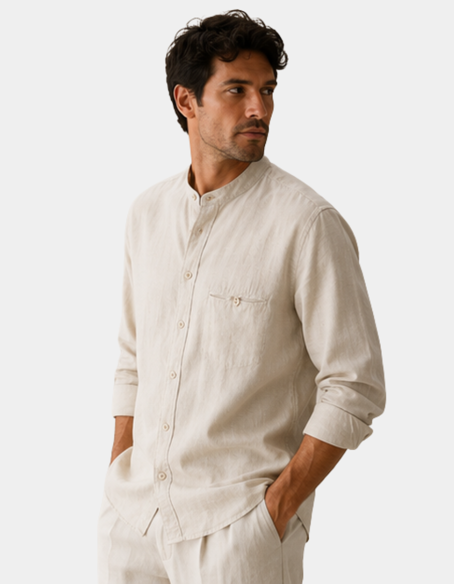 Band Collar Linen Shirt