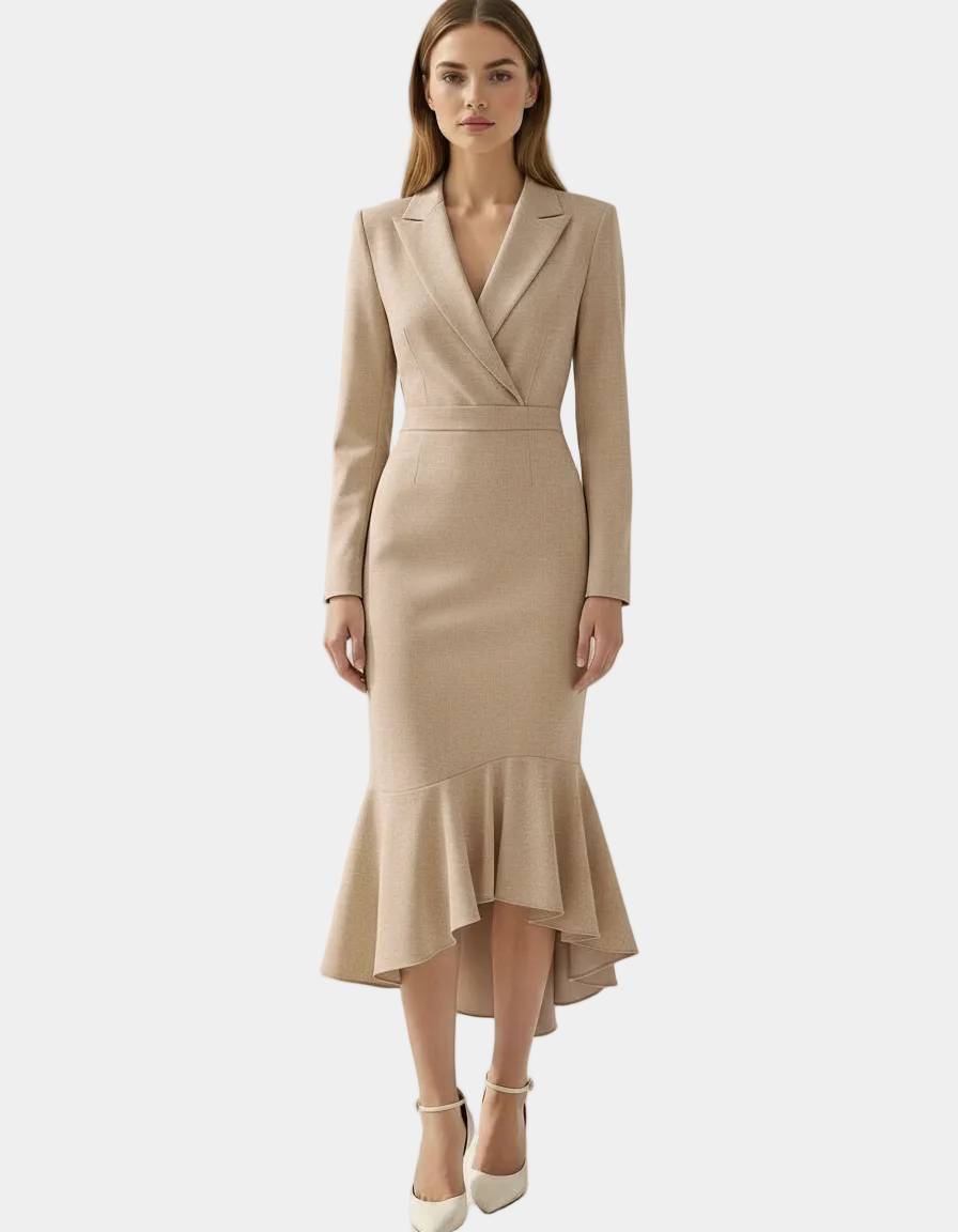 Ruffled Hem Midi Blazer Dress