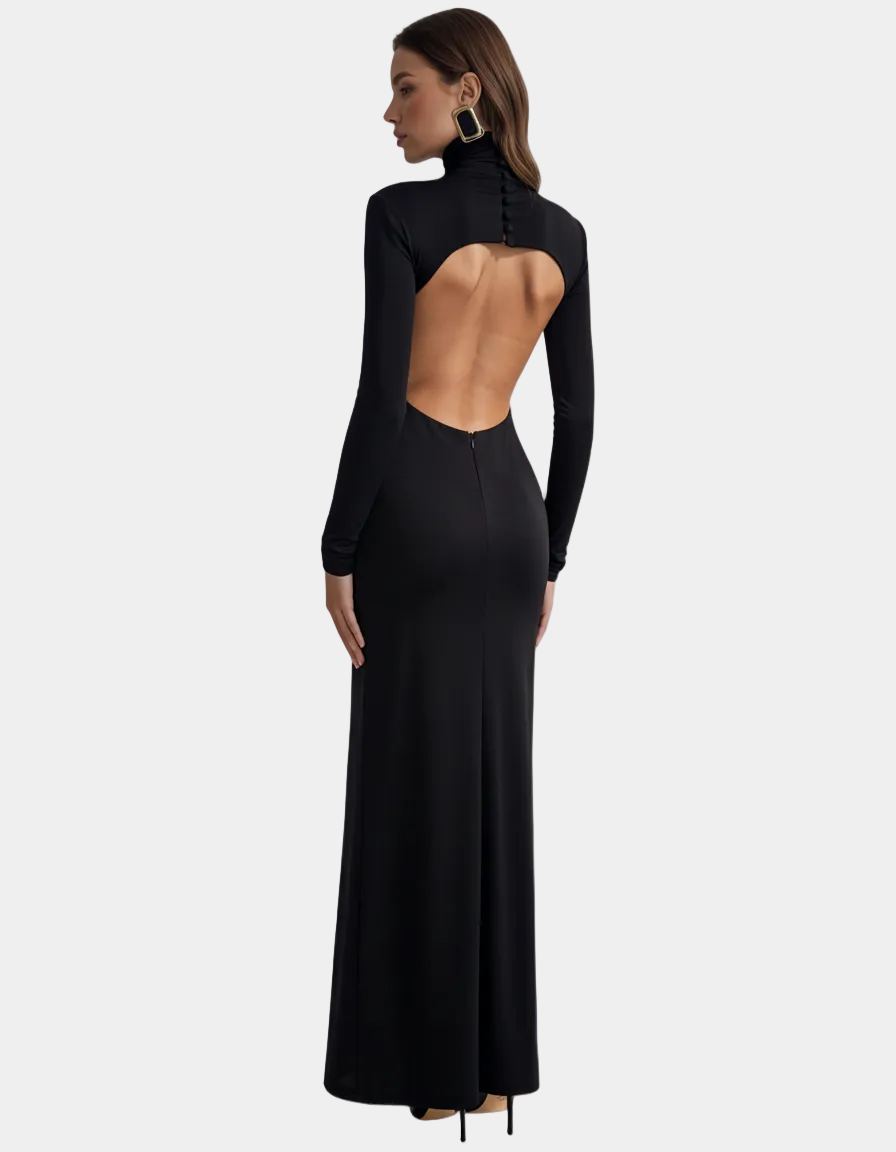 Backless Turtleneck Maxi Dress